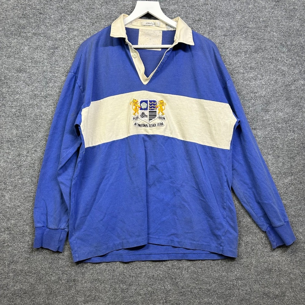 World Cup Rugby Shirt Mens XL Blue Good Vintage Long Sleeve Embroidered Crest